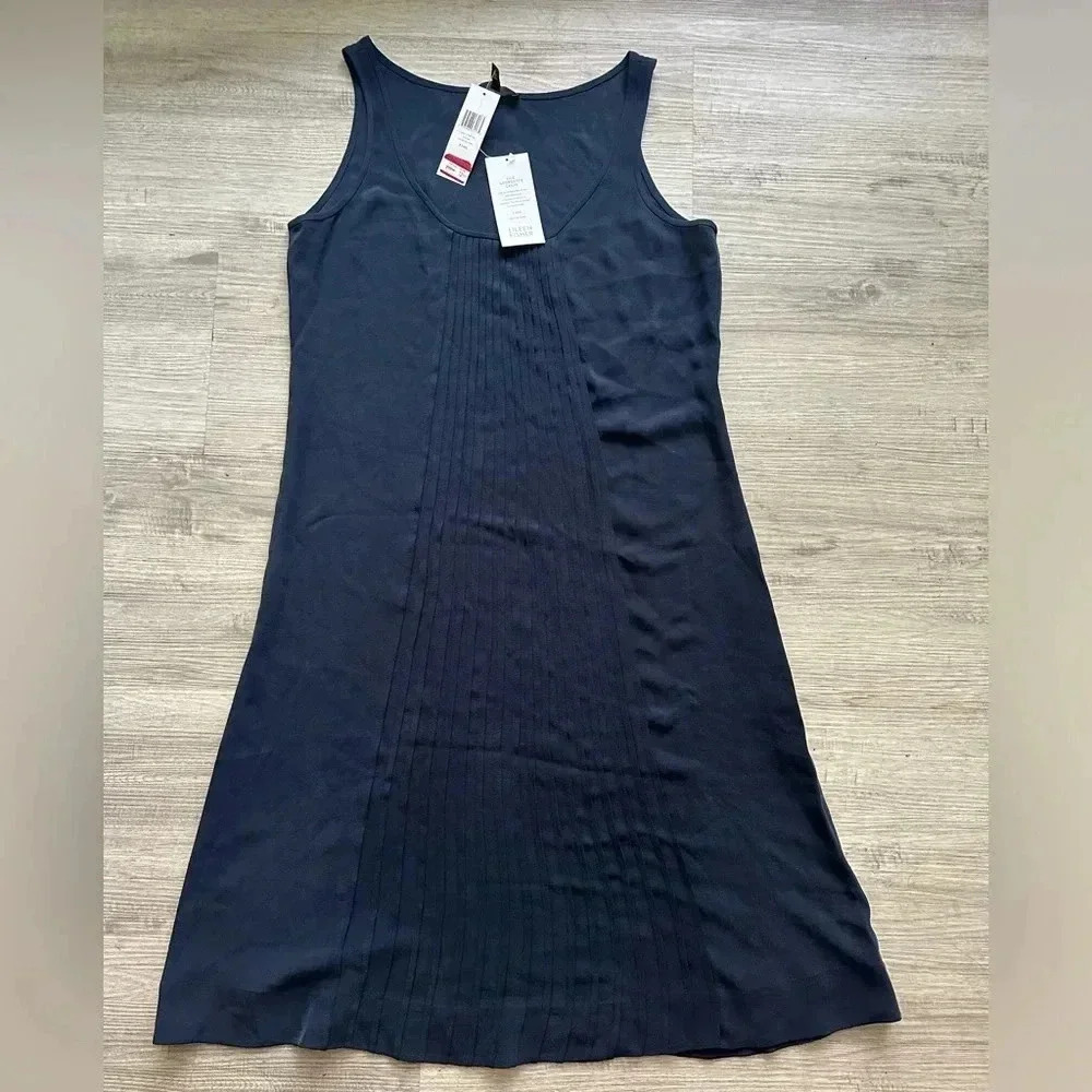 J crew silk dress navy blue color super elegant and fresh Sz XS fits like M - Picture 2 of 7